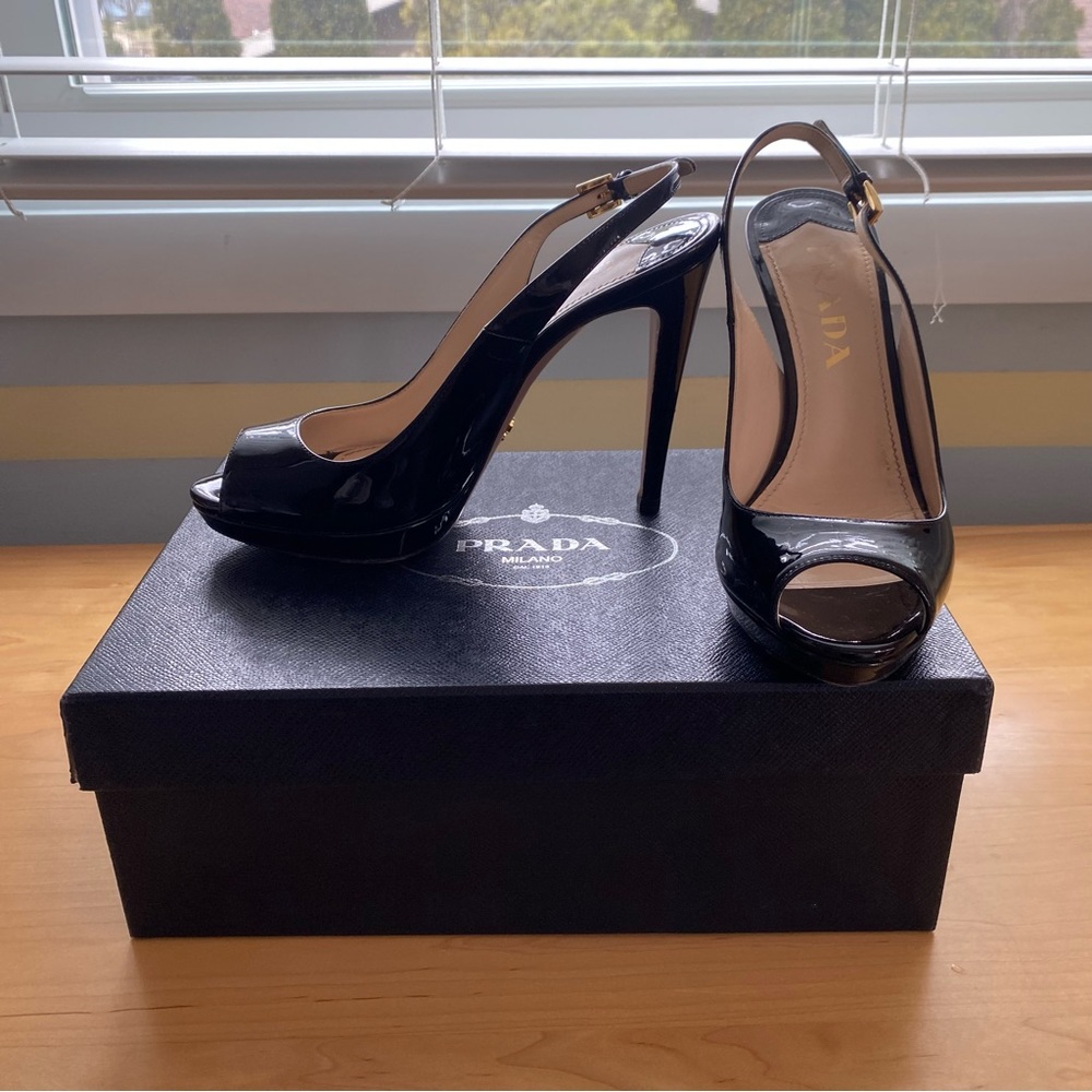 Prada Open Toe Slingback Pumps